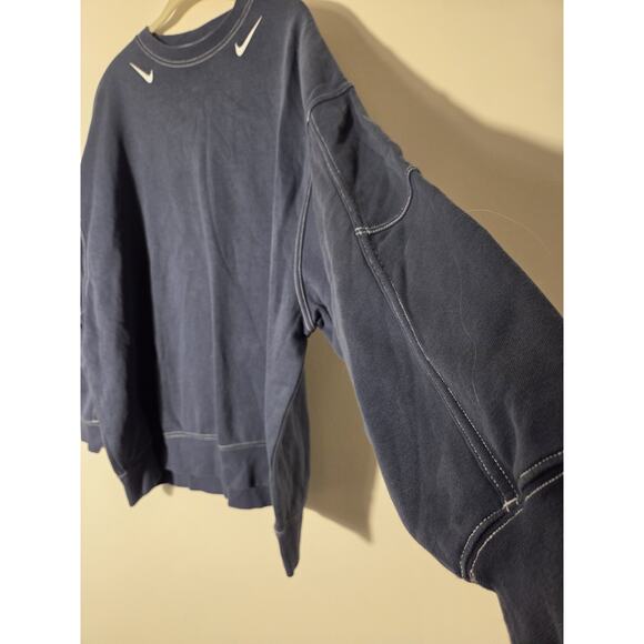 Nike Fleece Crew Sweatshirt in Thunder Blue & White Mens *Measures XL Relaxed - Picture 2 of 10